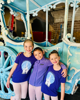 Young girls learning first positions at the ballet barre